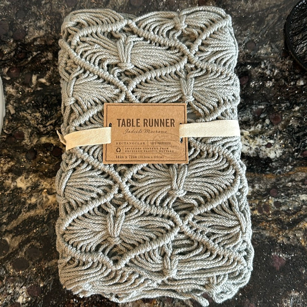 Brand new jadeite macrame table runner